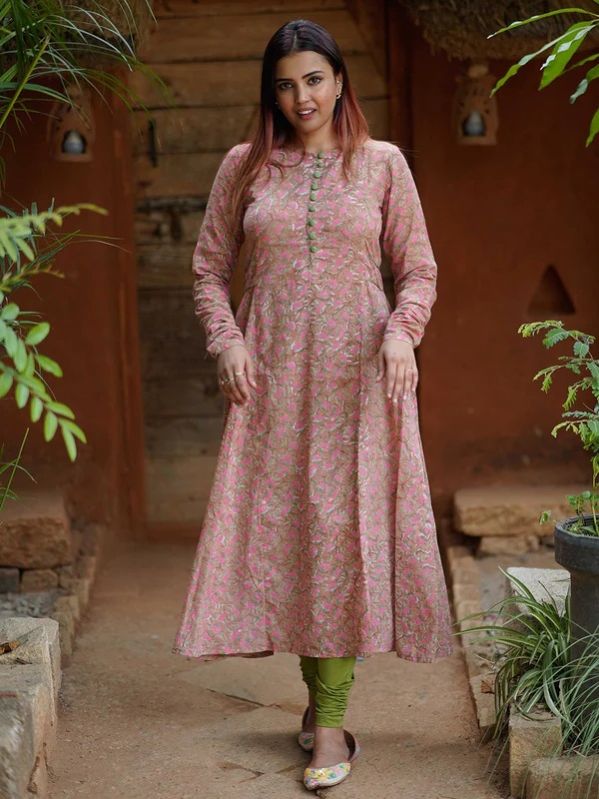 Aboli Bagru Hand Block Printed Chudi Sleeves Women  Kurta