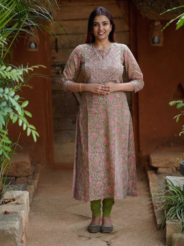 Gulab Bagru Hand Block Printed Straight Women Kurta