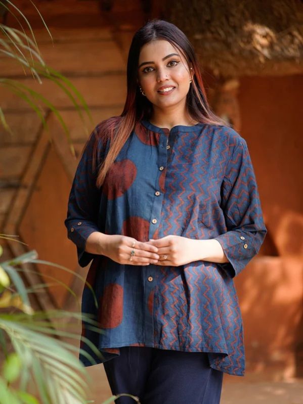 Maahi Ajrakh Hand Block Printed Anti Fit Women  Top