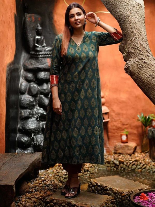 Palash Ajrakh Hand Block Printed A-LINE Women Kurta