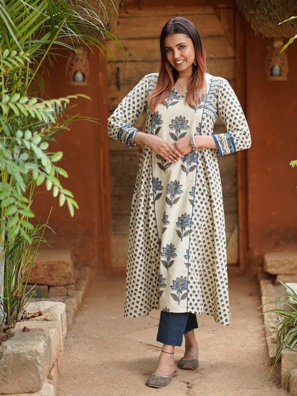 Patchwork Hand Block Printed A-LINE Women Kurta