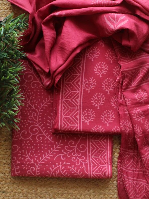 Pink Bagru Hand Block Printed Dress Material