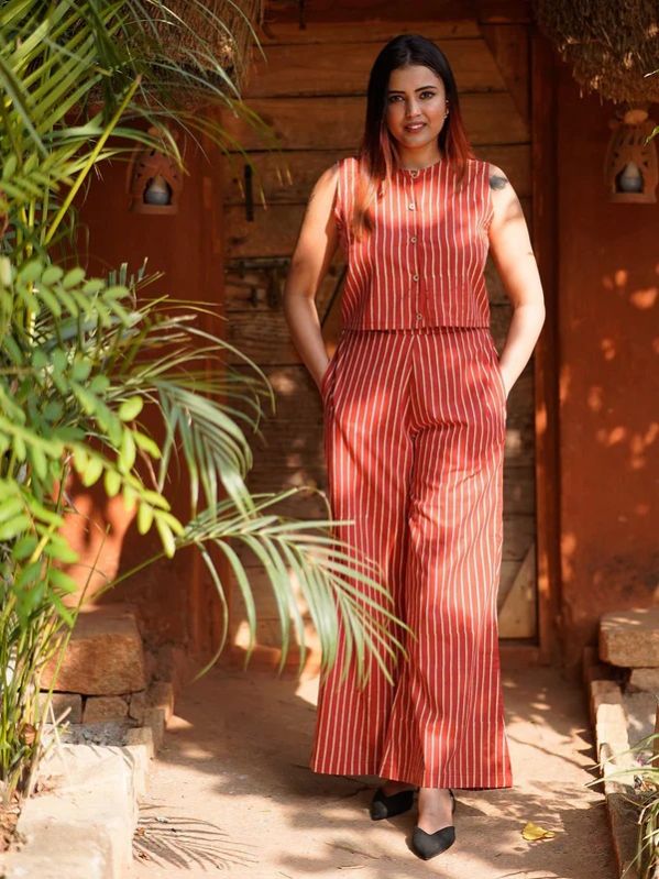 Susan Bagru Hand Block Printed Women CO-ORD Set WITH Crop Top