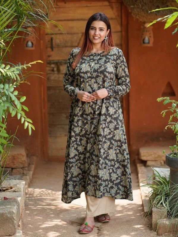 Sutra Ajrakh Hand Block Printed Chudi Sleeves Women  Kurta