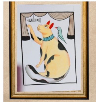 Cat & Fish I- Kalighat Pattachitra Wall Art