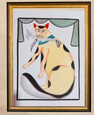 Cat & Fish V- Kalighat Pattachitra Wall Art