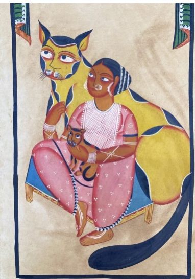 Cat Love- Bengal Pattachitra Wall Art