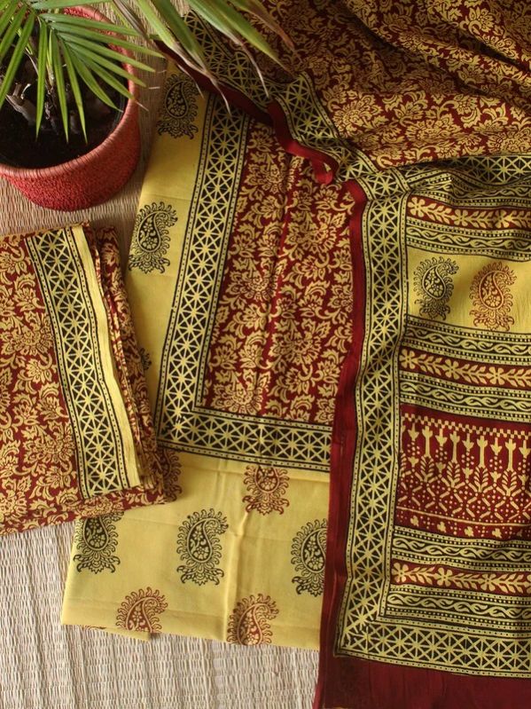 Yellow Bagh Hand Block Printed Pure Cotton Dress Material