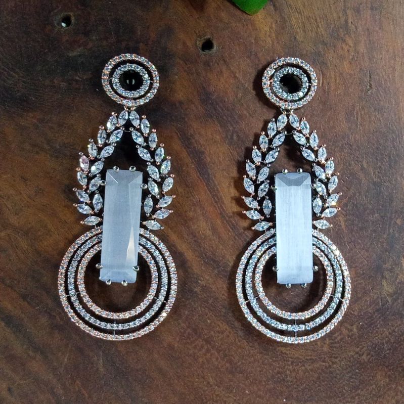 Ladies Classic Silver White Cubic Zirconia Stone Earring