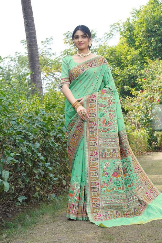 1403 Sky Blue Pure Silk Saree with Pashmina Design