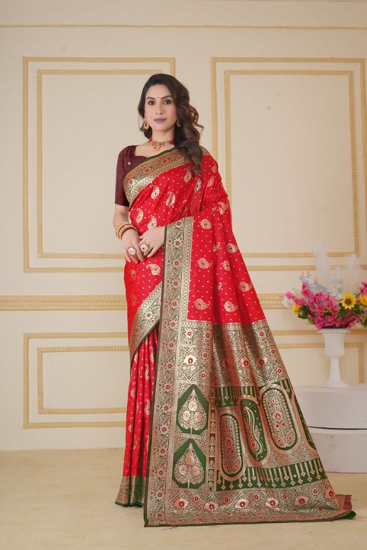 9770 designer zari work weaving banarasi soft silk saree