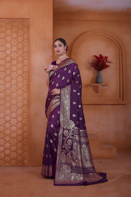 9778 Purple Jari Work Weaving Banarasi Soft Silk Saree