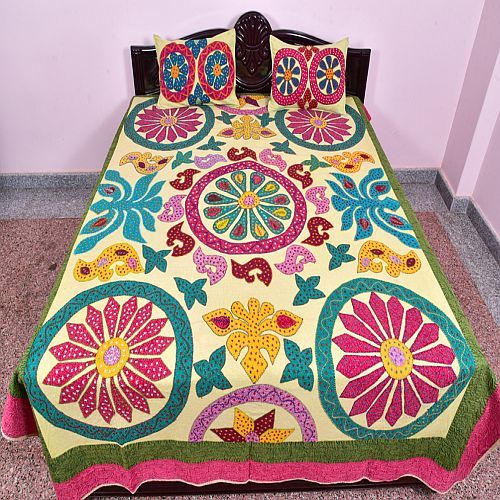 King Size Floral Embroidered Cotton Bed Sheet