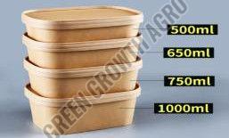 1000ml Rectangular Kraft Paper Food Container, Color : Brown