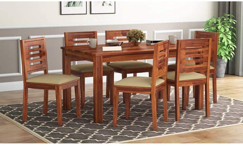 6 Seater Polished Sheesham Wood Dining Table Set