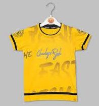 Cotton Printed Yellow Boys Round Neck T Shirts