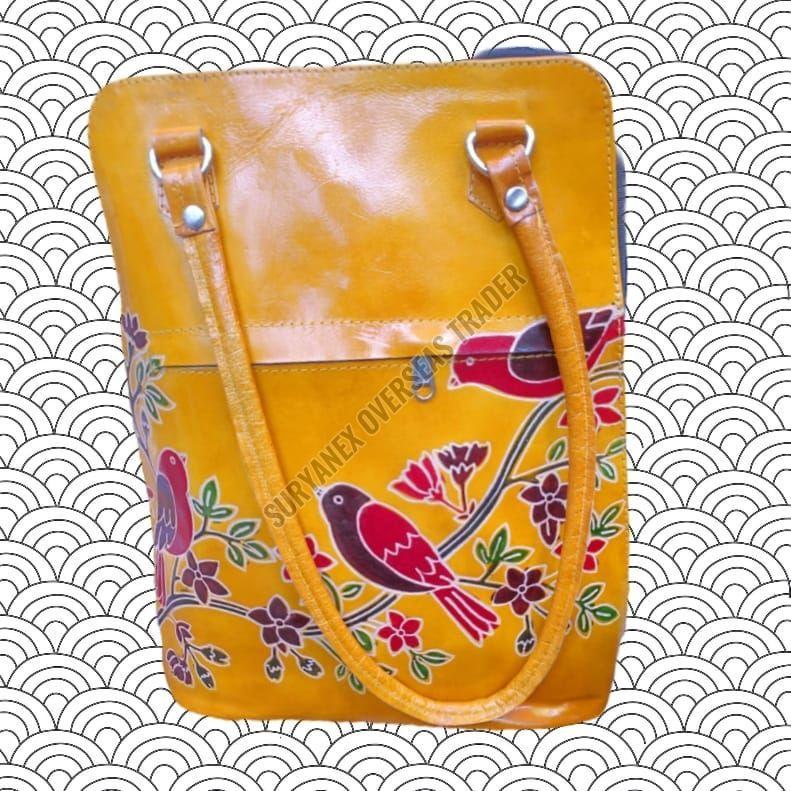 Ladies Hand Printed Leather Shantiniketan Shoulder Bag
