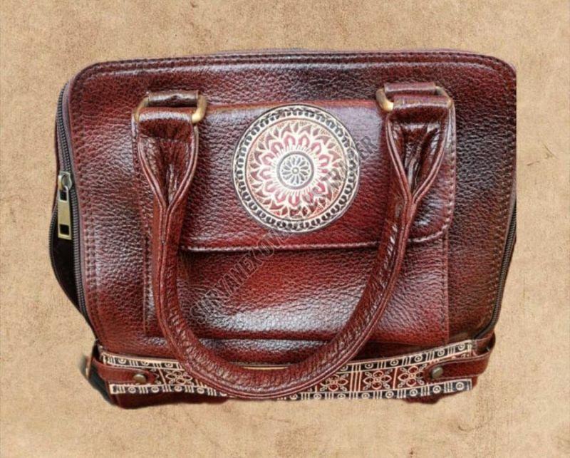 Ladies Motif Print Leather Shantiniketan Shoulder Bag