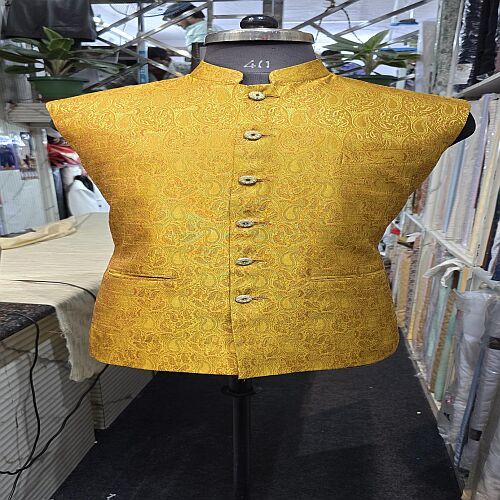 Elegant Golden Brocade Jodhpuri Nehru Jacket