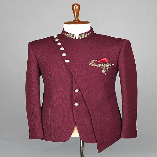 Maroon Elegant Mandarin Collar Jodhpuri Suit