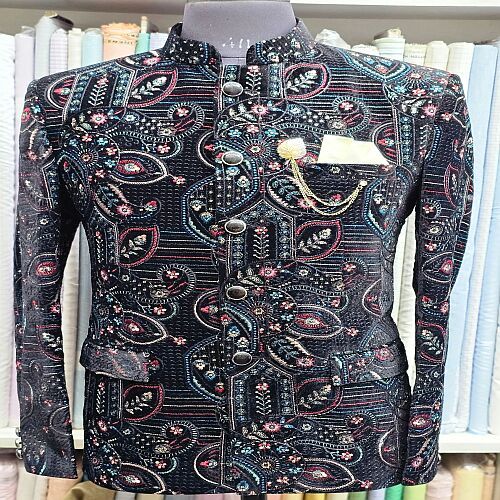 Mens Black Bandhgala Embroidered Jodhpuri Jacket