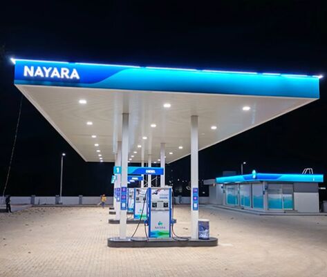 Mild Steel LED Light Petrol Pump Canopy, Shape : Rectangular