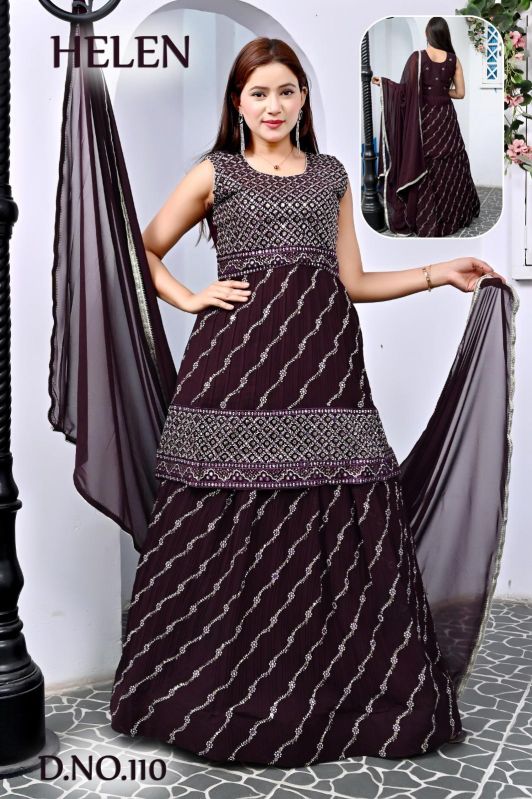 Helen Georgette Embroidered Peplum Embroidered Lehenga Choli Set