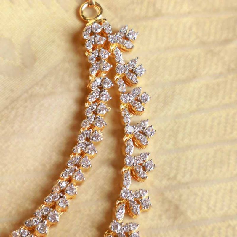 22K Gold Diamond Ear Chains Earrings