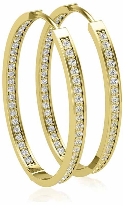 22K Round Gold Diamond Bali Hoop Earrings