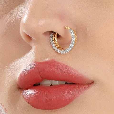 Diamond Studded Pressable Nose Ring, Color : Silver, Golden