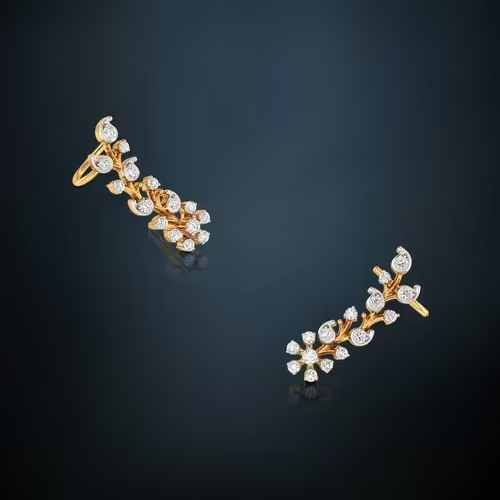 Floral Gold Diamond Climber Earrings