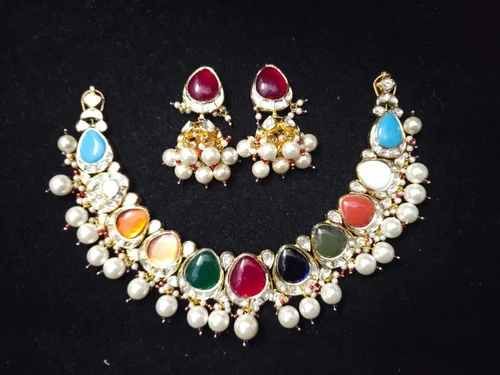 Multicolor Stone Studded Diamond Jadau Set
