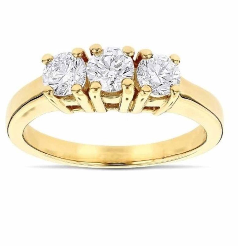 Round Women Real Diamond Three Stone Ring