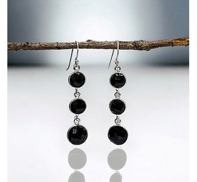 3 Black Onyx Silver Women Earrings