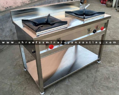 SLC Stainless Steel Heavy Two Burner Cooking Range - 24 x 45 x 32 inch