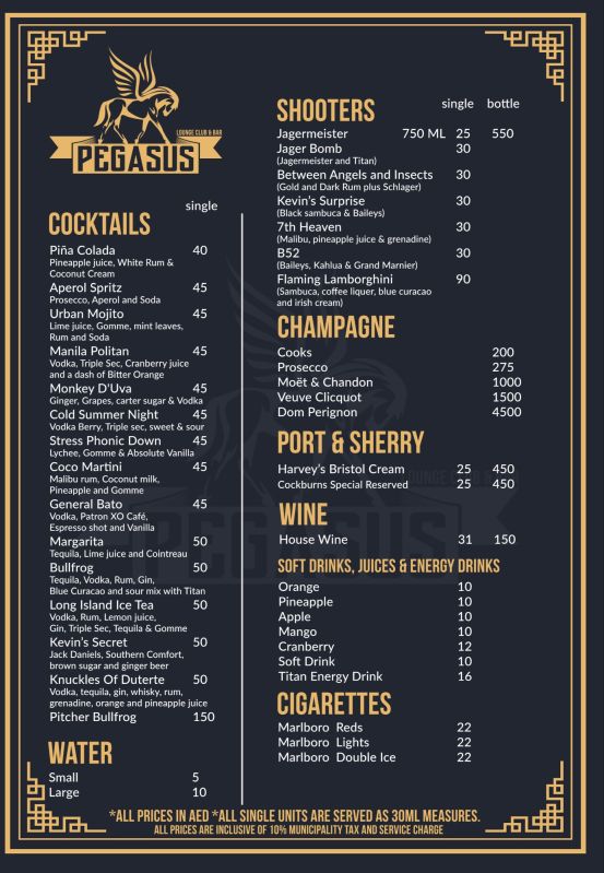 Designer Lounge Bar Menu