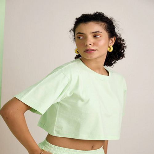 Plain Cotton Ladies Green Crop Top Casual Wear
