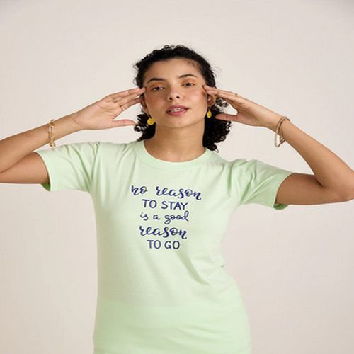 Cotton Printed Ladies Green Round Neck T-Shirts Casual Wear