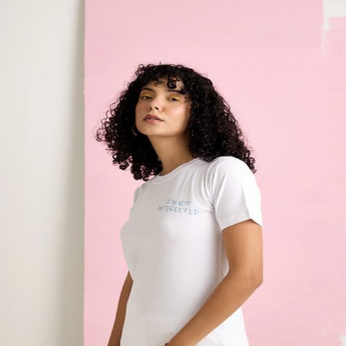 Printed Cotton Ladies White Round Neck T-Shirts Casual Wear