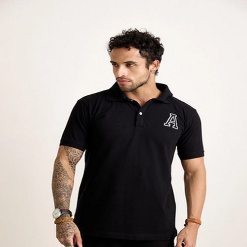 Plain Cotton Mens Initial Polo T-Shirts, Color : Black
