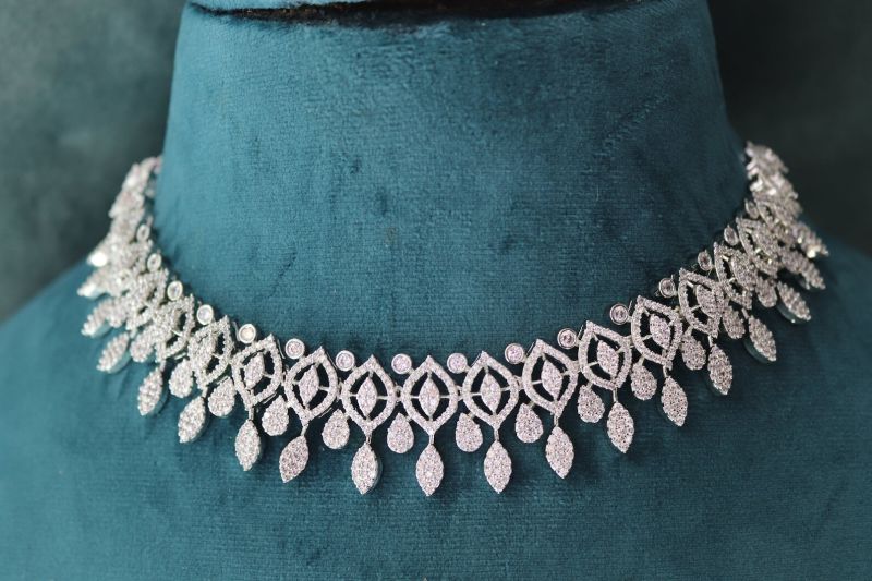 Moissanite Choker Necklace Set | 18K White Gold Bridal Jewelry