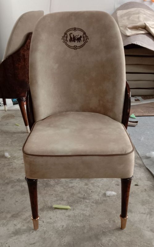 Beige Wooden Frame Padded Dining Chair