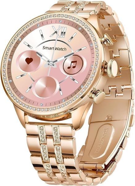 H S Calling Girl Women Heart Monitoring Golden Smartwatch