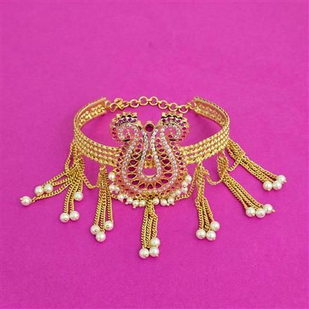 Polished Artificial Beaded Work Necklace, Color : Golden