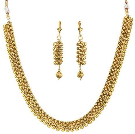 Polished Golden Beads Necklace Set, Packaging Type : Box