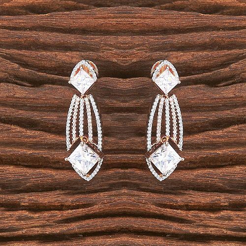 Metal White Stone Hanging Hoop Earrings