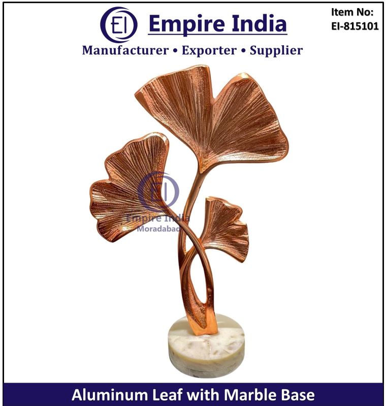 Aluminum Leaf Table Decor with Marble Base, Designer Metal & Stone