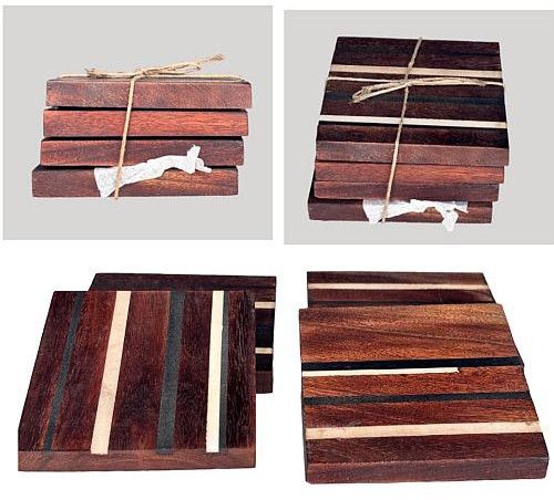 Acacia Wood Resin Coaster Set