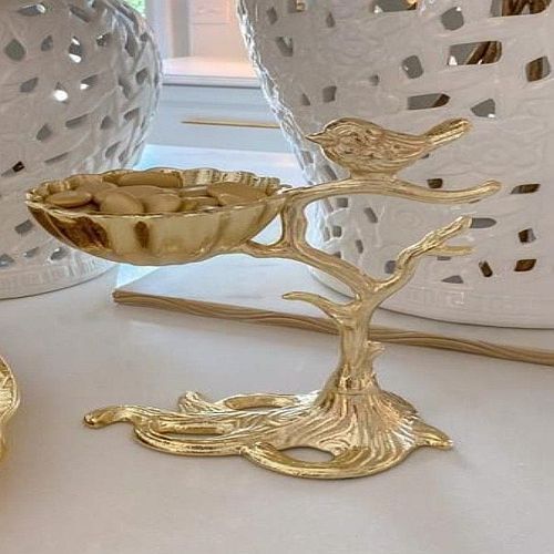 Aluminium Bird Dry Fruits Bowl, Color : Golden