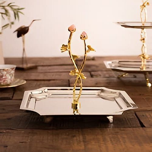 Metal Blossom Single Tier Cake Stand, Color : Golden, Silver
